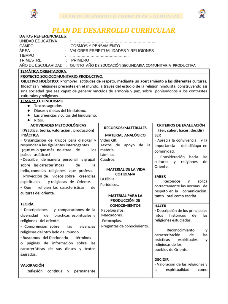 Religión 5to - Plan de Desarrollo Curricular 2023 | PDF | Conocimiento ...
