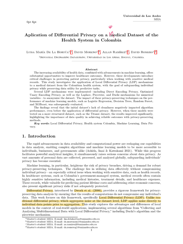 Aplication of Differential Privacy On A Medical Dataset of The Health ...