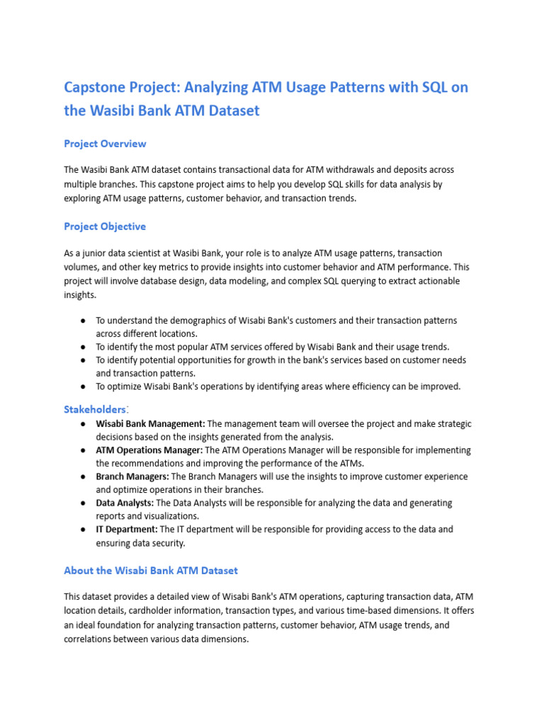 ATM Usage Analysis at Wasibi Bank | PDF | Data | Database Transaction