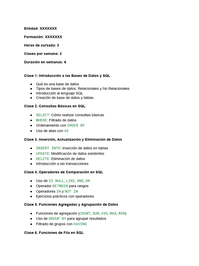 Curso de SQL: Bases de Datos en 6 Semanas | PDF | SQL | Programación de ...