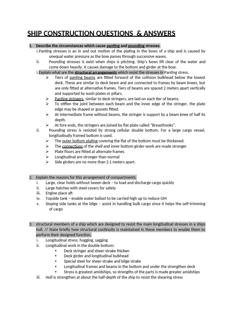 Ship Construction Questions | PDF | Deck (Ship) | Hull (Watercraft)