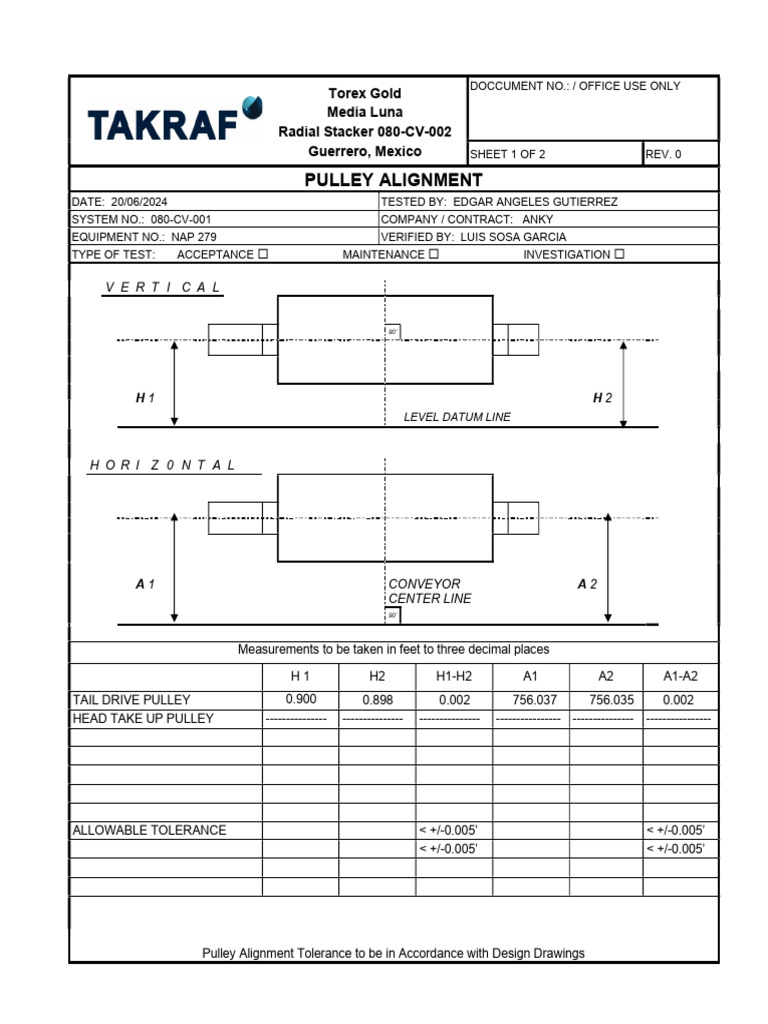 Pulley Alignment Report for Radial Stacker | PDF