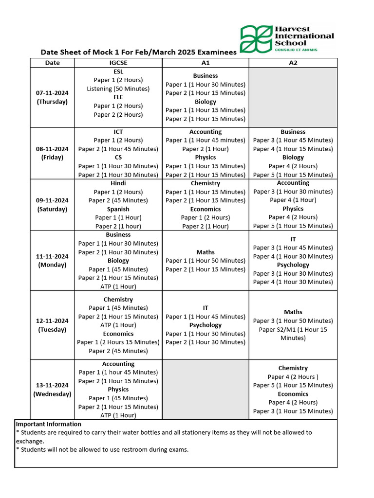 IGCSE Mock Exam Schedule 2024 | PDF