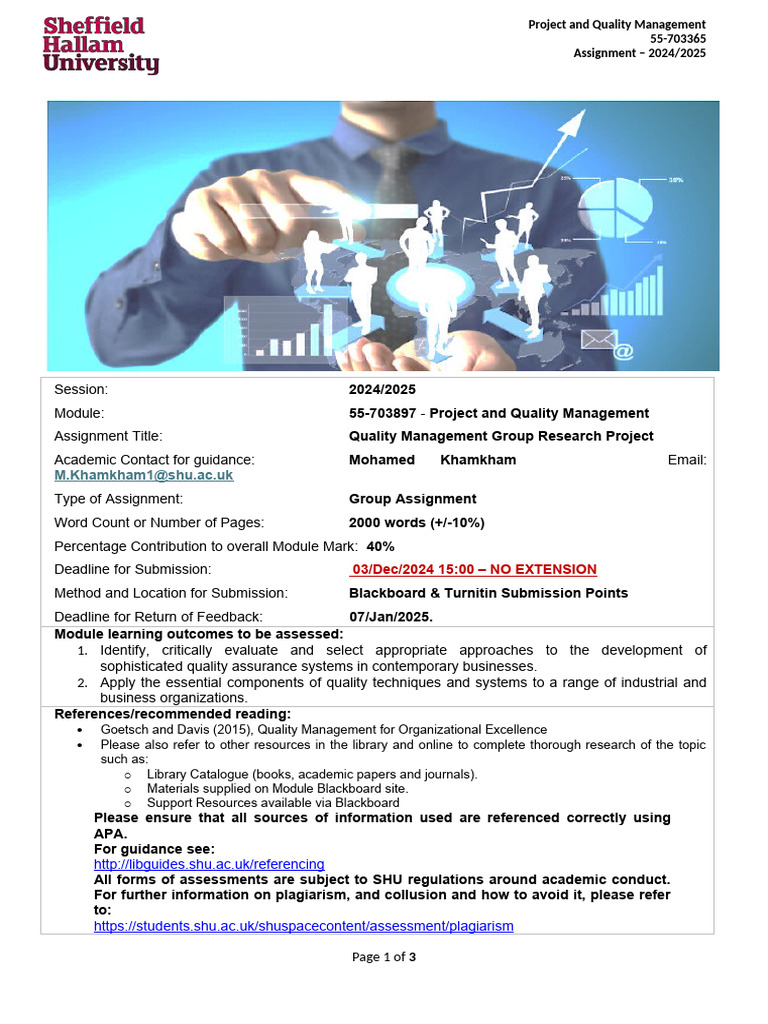 Quality Management Course Work 24 25 - Tagged | PDF | Plagiarism | Turnitin