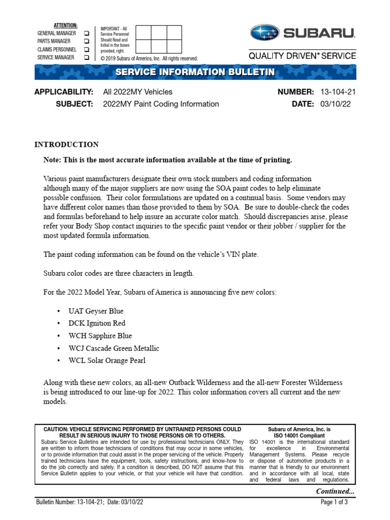 Paint Codes 13-104-21 | PDF