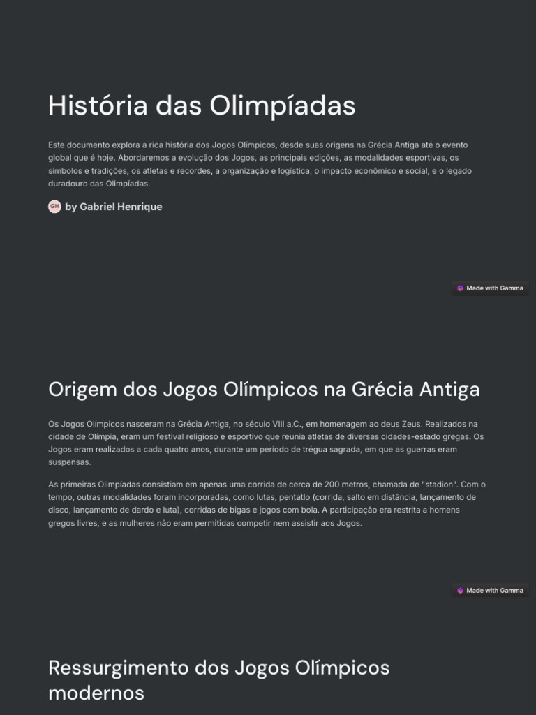 História dos Jogos Olímpicos: Origens e Evolução | PDF | Jogos ...