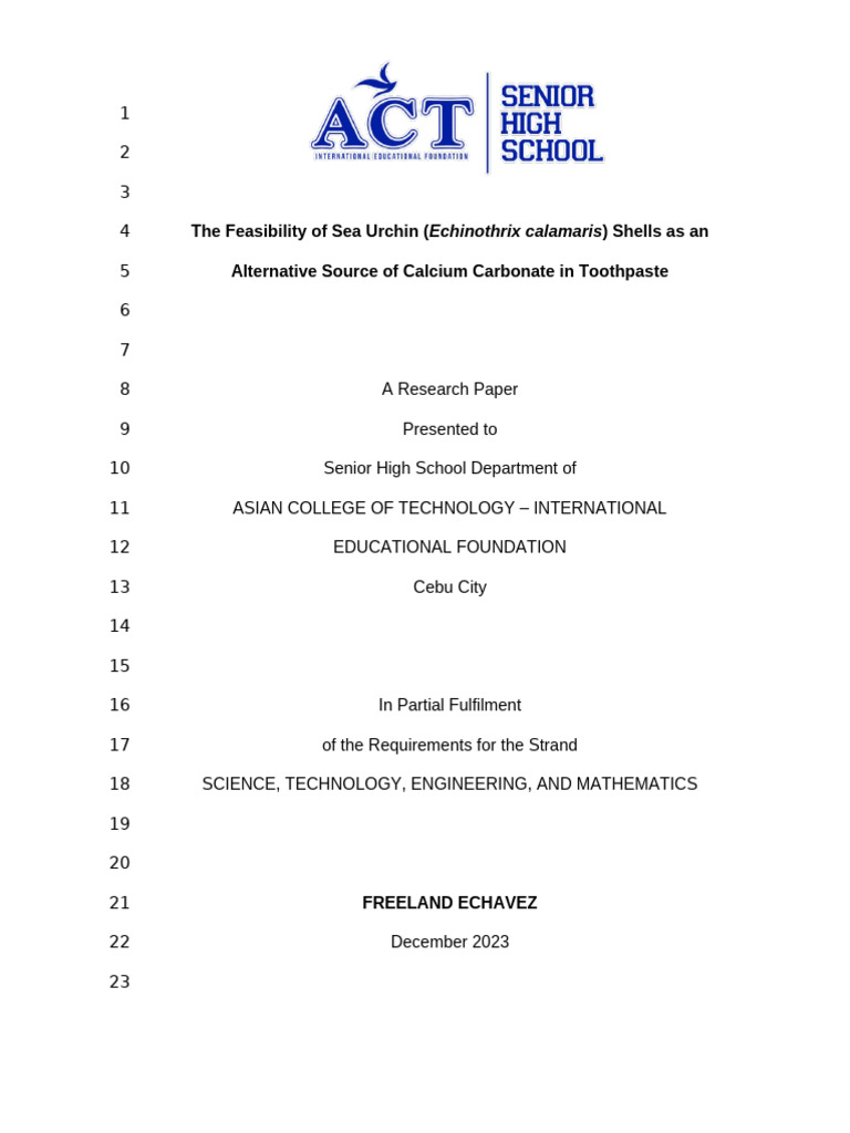 Echinothrix calamaris in Toothpaste | PDF | Methodology | Curriculum