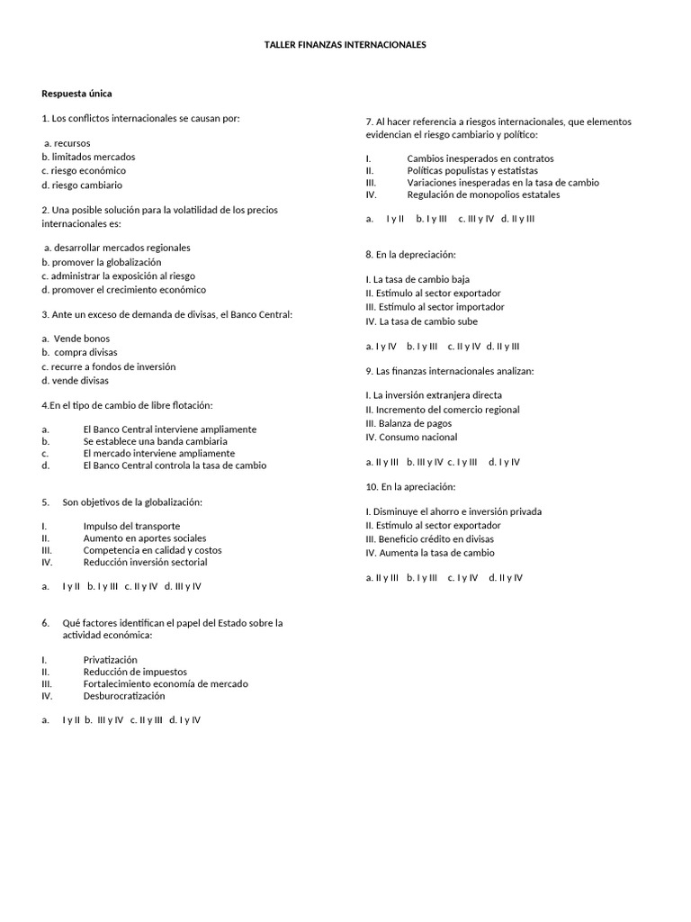 Taller de Finanzas Internacionales | PDF | Tipo de cambio | Mercado ...