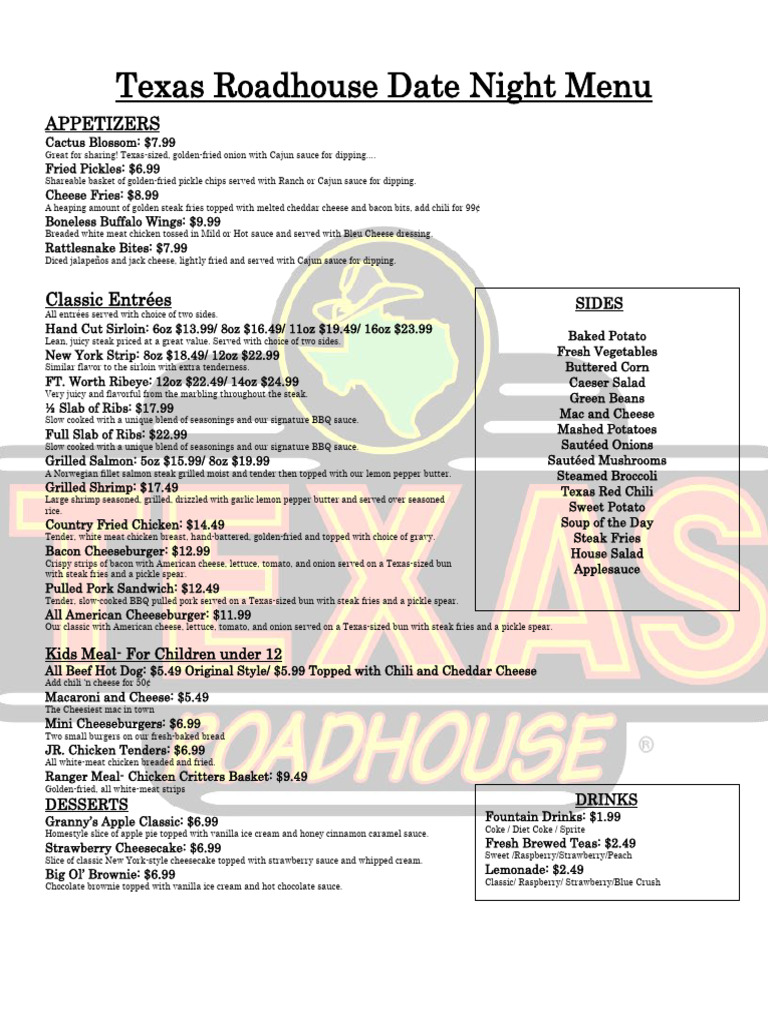Texas Roadhouse Date Night Menu | PDF | French Fries | Steak