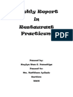 Weekly report from restaurant practicum covers duties in dining, bar and sushi stations