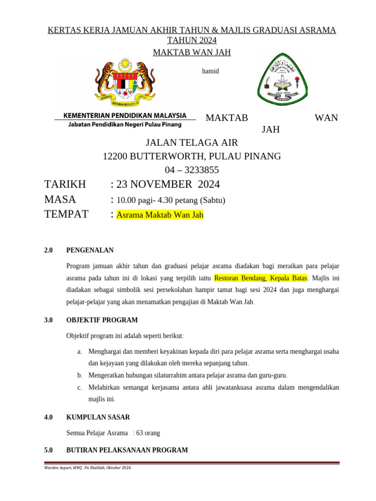 Kertas Kerja Jamuan | PDF