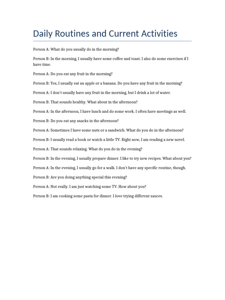 Daily Routines and Current Activities | PDF