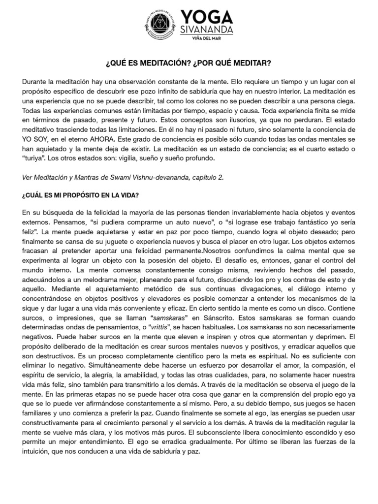 Beneficios y Propósito de la Meditación | PDF | Mente | Meditación