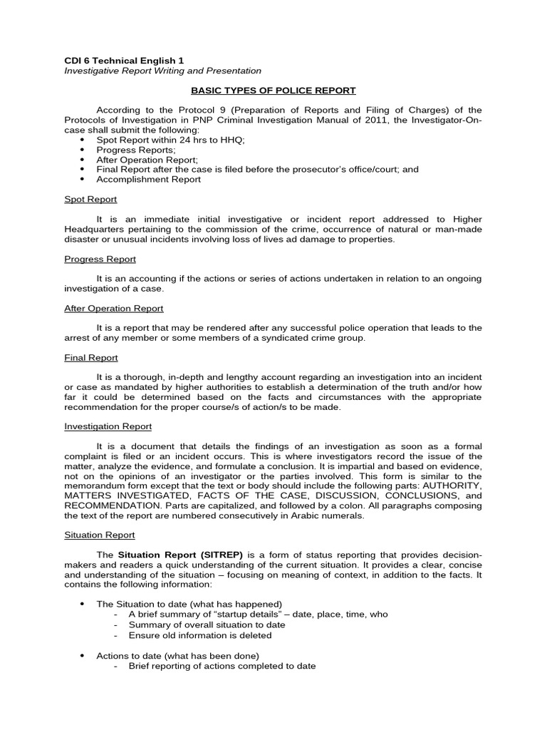 Types of Police Investigative Reports | PDF | Memorandum | Justice