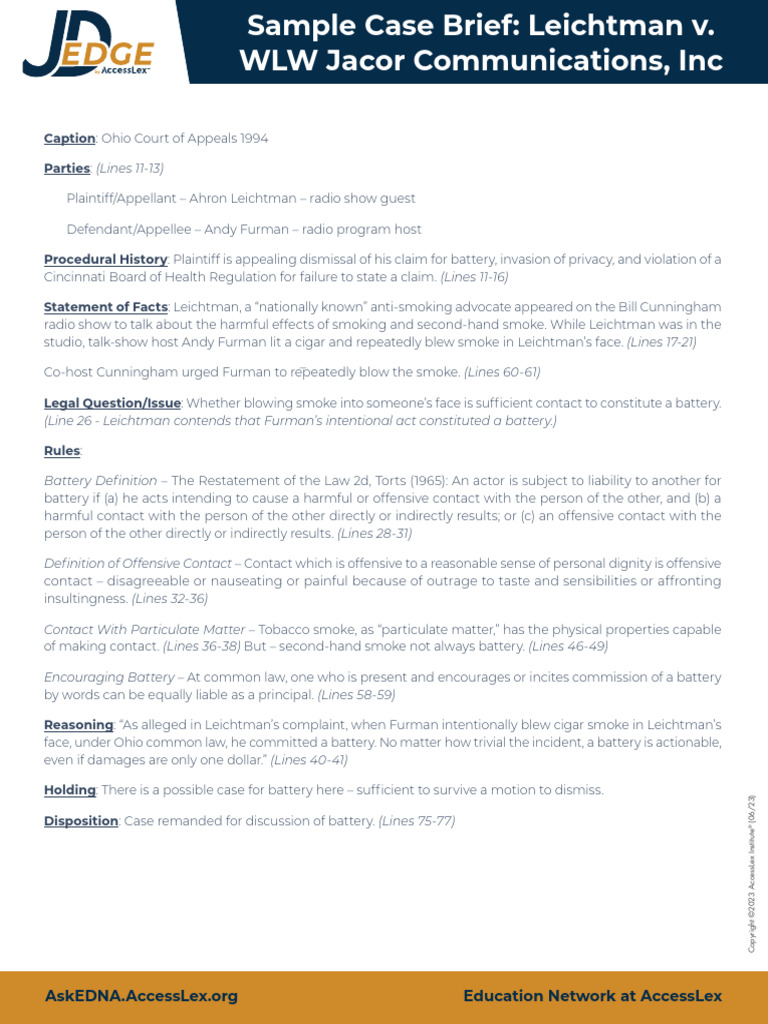 Leichtman v. WLW Jacor Communications Case Summary | PDF | Common Law ...