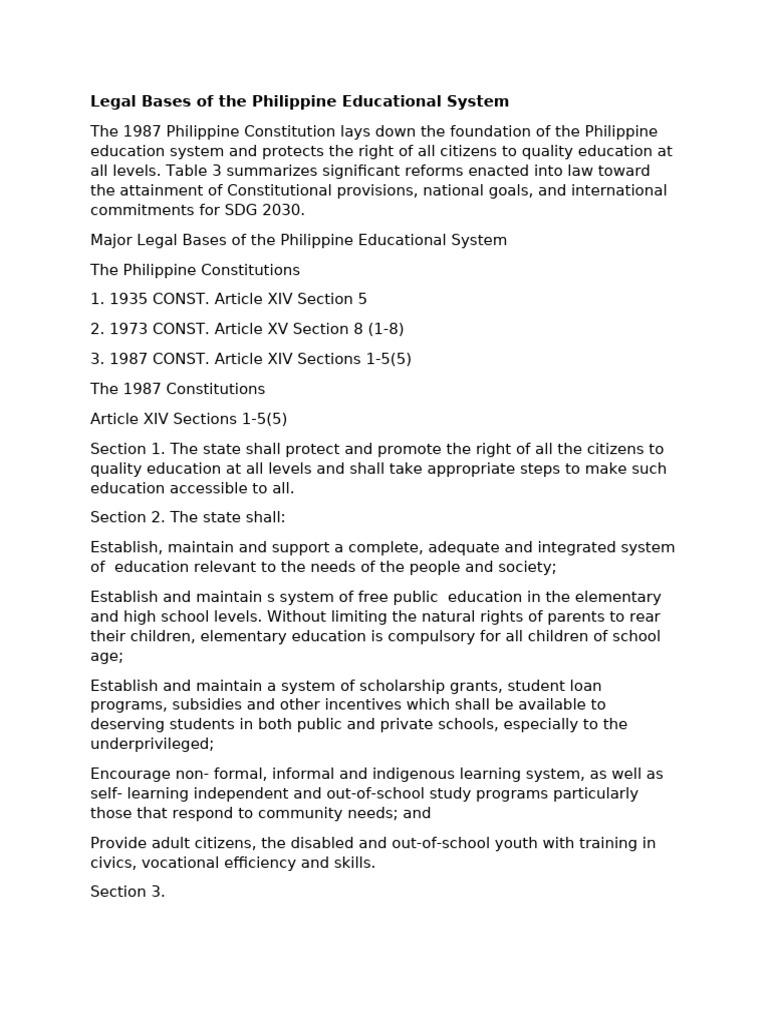 Legal Bases of The Philippine Educational System | PDF | Teachers ...