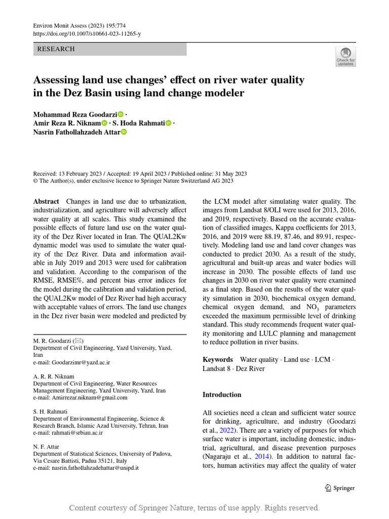 Assessing Land Use Changes Effect On River Water | PDF | Water ...