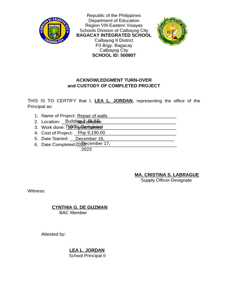 Acknowledgment Turn-Over | PDF