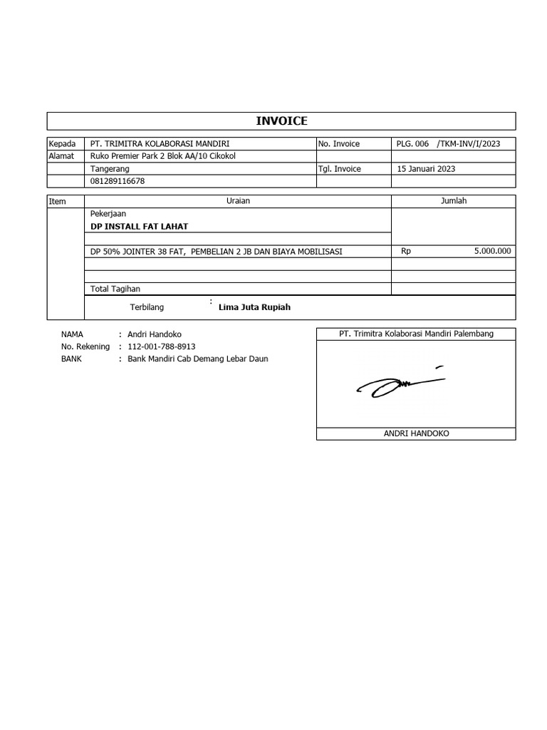 Invoice DP FEEDER LAHAT 2023 | PDF