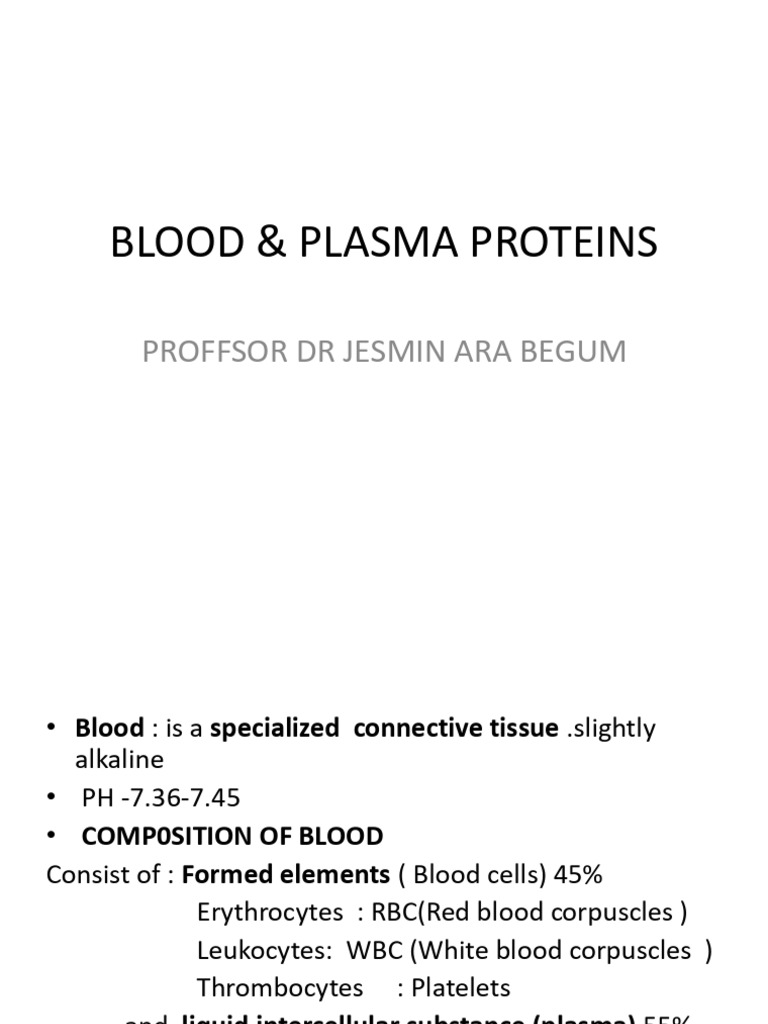 Blood and Plasma Proteins Overview | PDF | Blood | Blood Plasma