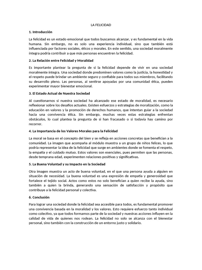 Felicidad y Moralidad en la Sociedad | PDF | Felicidad | Sociedad