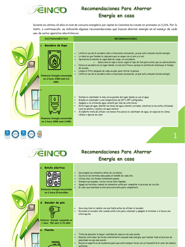 Tips para Ahorra Energia Electrica en Casa | PDF | Secadora de ropa | Agua