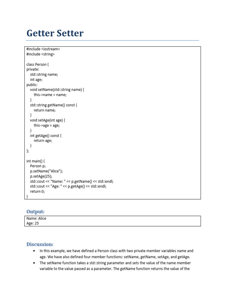 C++ Getter and Setter Basics | PDF