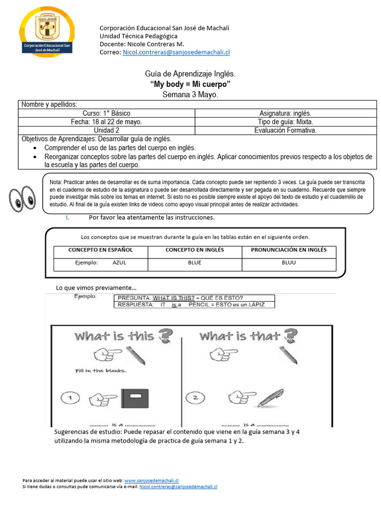 Ingles 1 Semana 3 MAYO | PDF