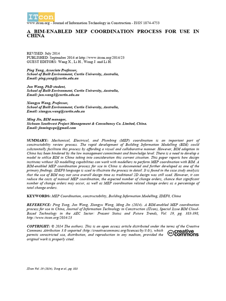 A Bim-Enabled Mep Coordination Process For Use in | PDF | Building ...
