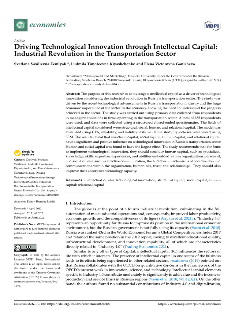 Economies 10 00100 v2 | PDF | Innovation | Human Capital