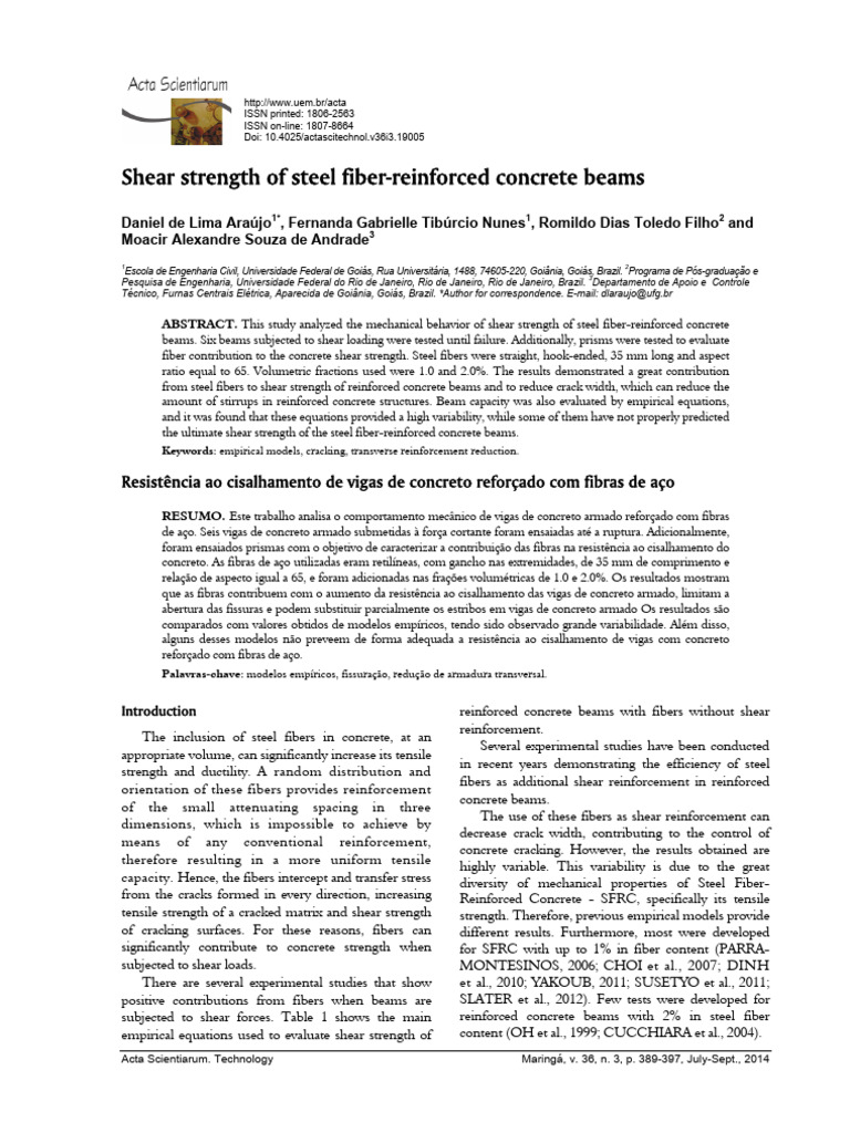 (1986) Shear Strength of Steel Fiber Reinforced Concrete Beams | PDF ...