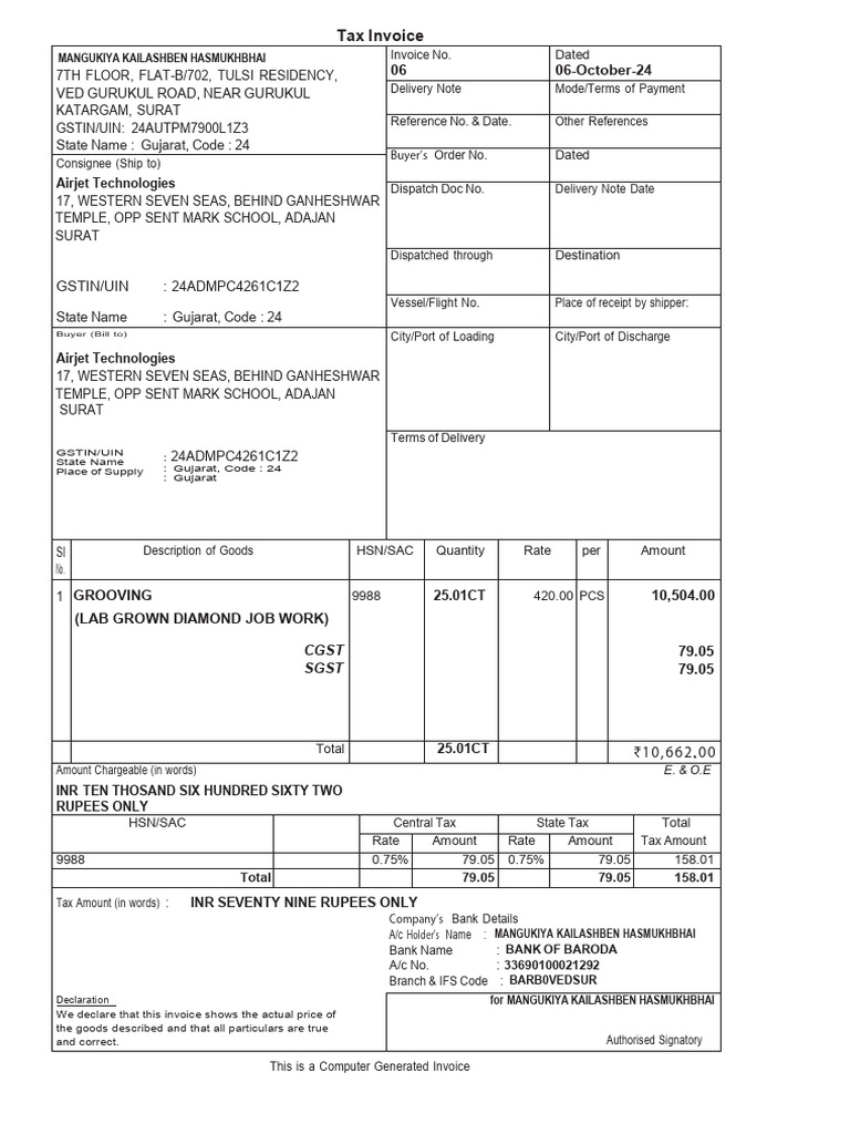 Airjet Grooving Bill (2) - 241006 - 183006 | PDF | Invoice