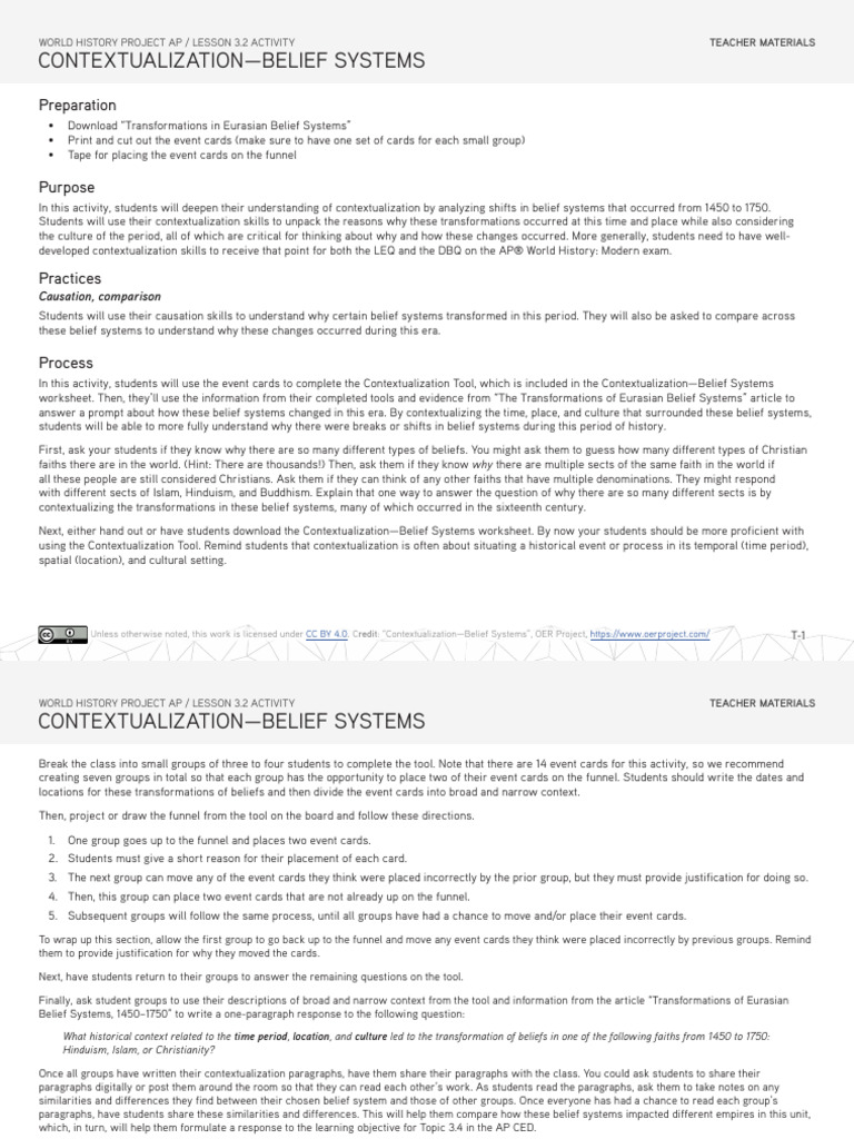 WHPAP 322 Activity Contextualization Belief Systems Teacher | PDF ...