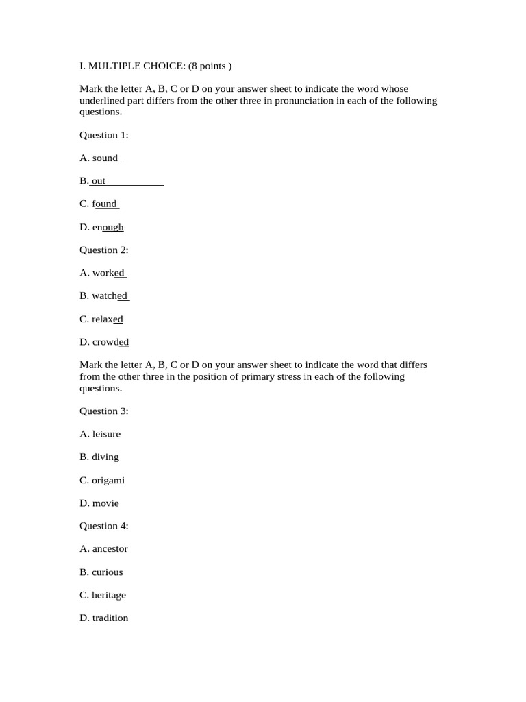 Multiple Choice English Test Questions | PDF