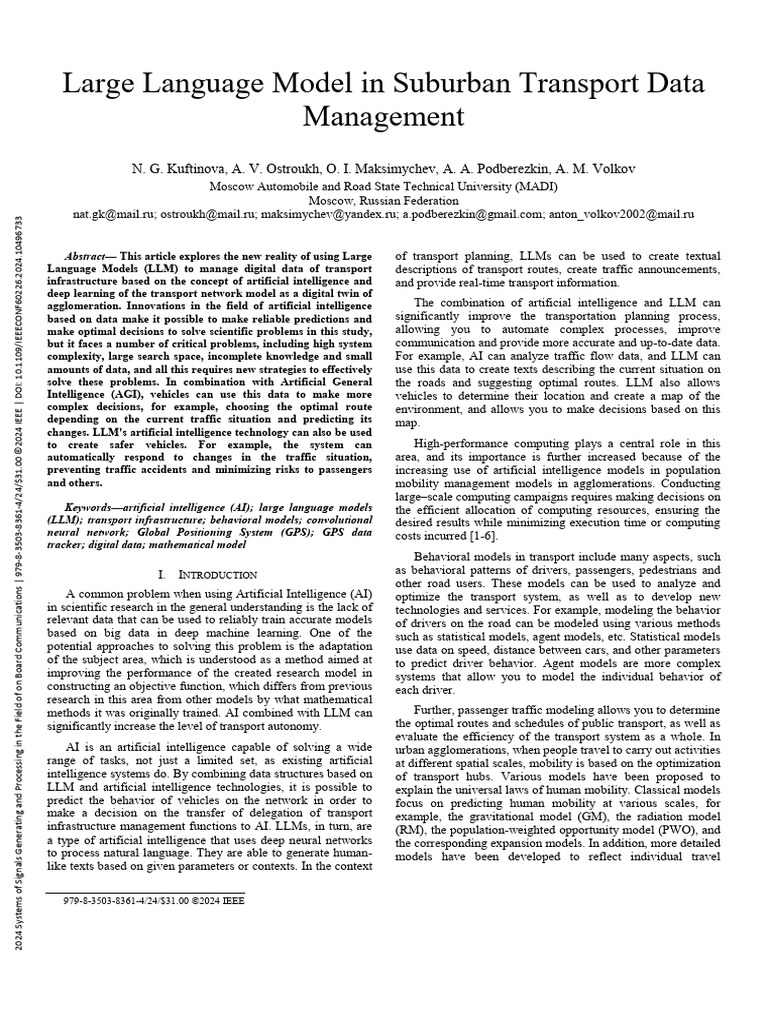 Large Language Model in Suburban Transport Data Management | PDF ...