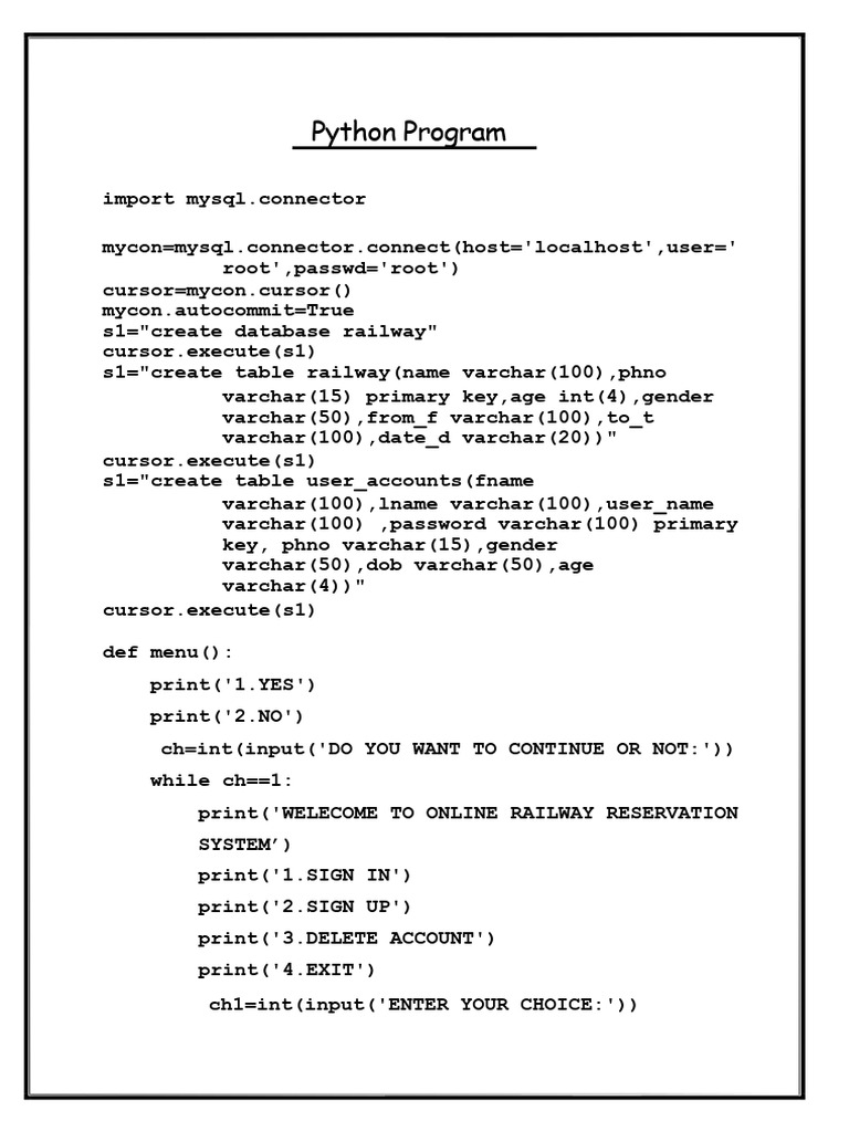 Python Railway Reservation System | PDF | User (Computing ...