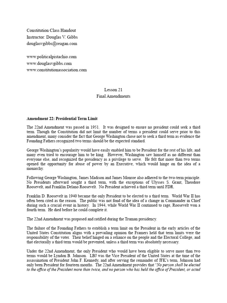 21 Lesson Final Amendments | PDF | Presidents Of The United States ...