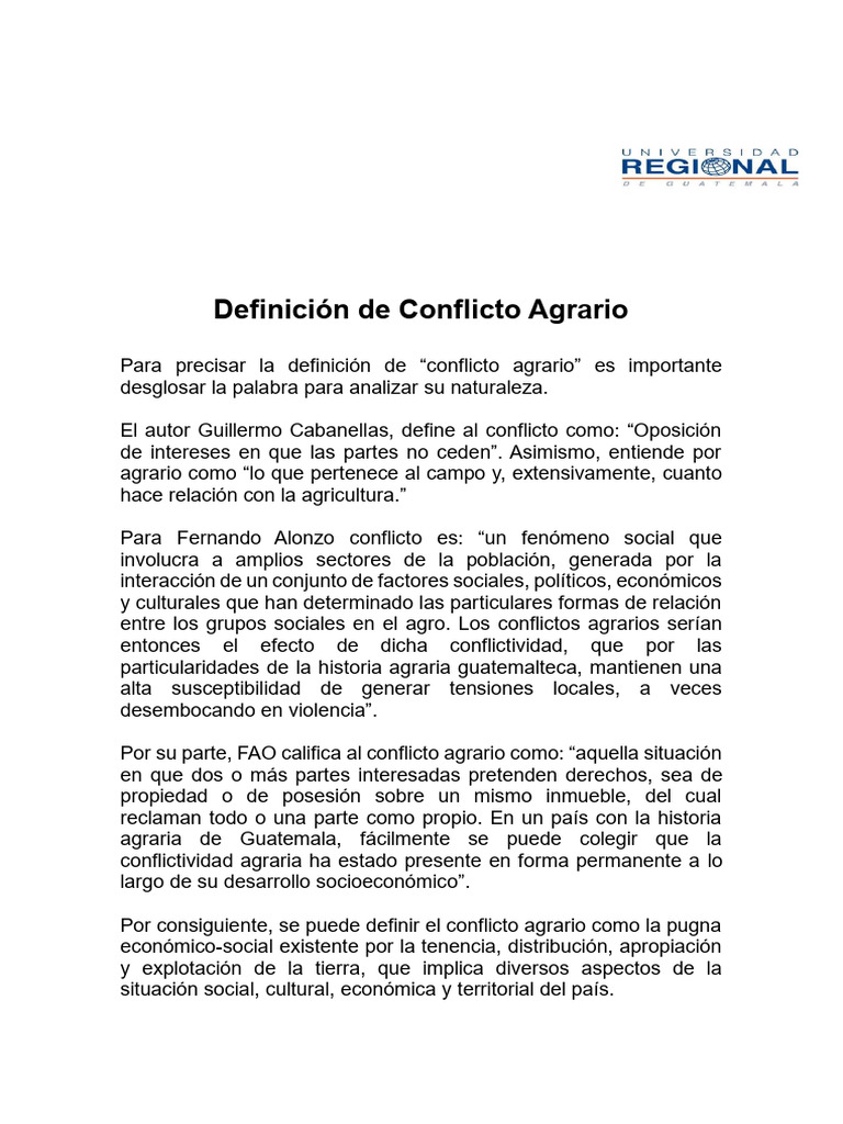 Definición de Conflicto Agrario en Guatemala | PDF | Evidencia (ley ...