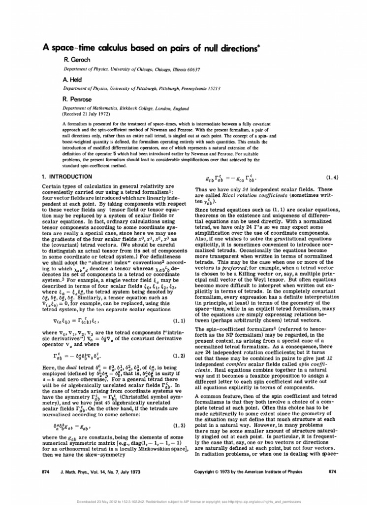 A Space Time Calculus Based On Pairs of Null Directions | PDF ...