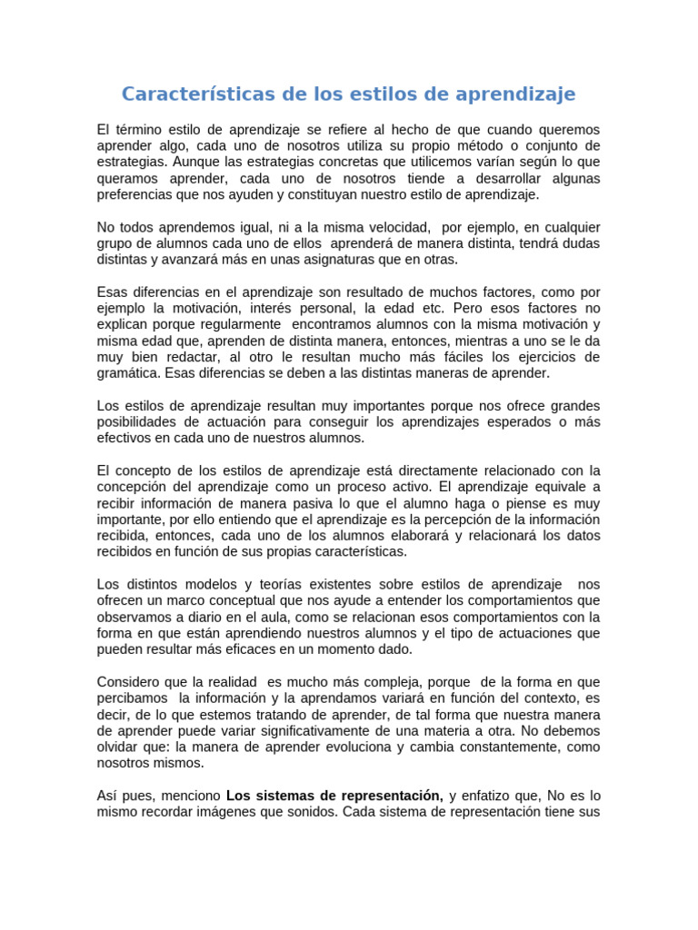 Estilos de Aprendizaje | PDF | Aprendizaje | Aprendiendo estilos
