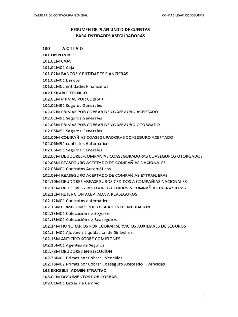 Resumen de plan unico de cuentas pdf seguro reaseguro