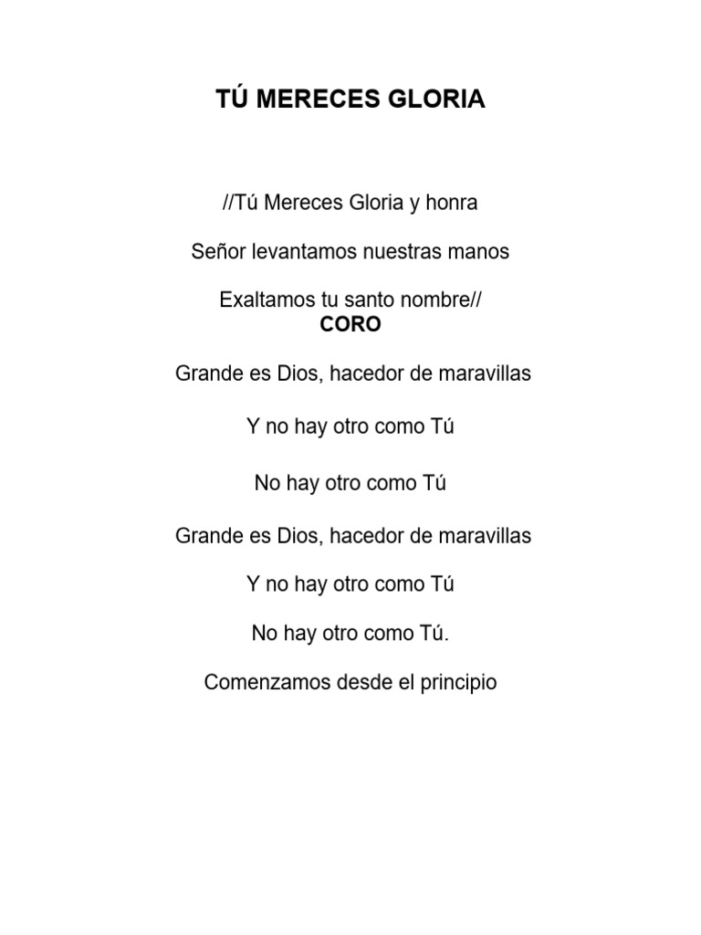 Tu Mereces Gloria Letra | PDF