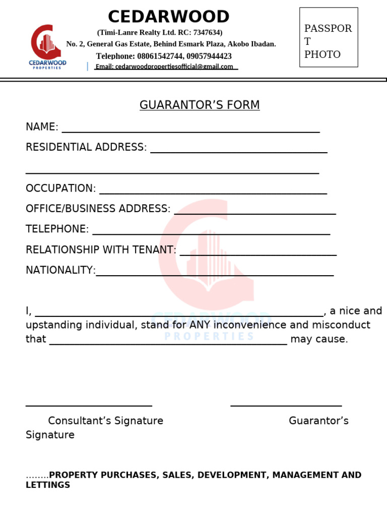 Cedarwood Guarantors Form | PDF
