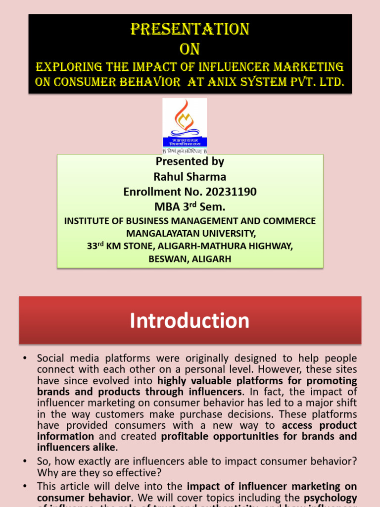 Presentation On: Exploring The Impact of Influencer Marketing On ...