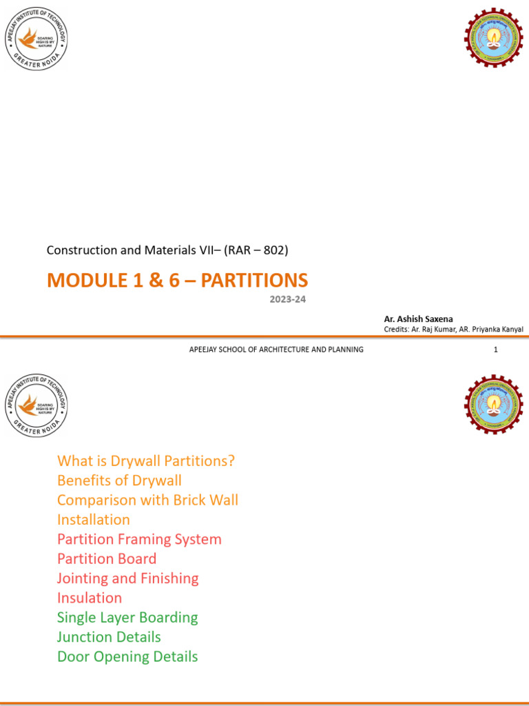 Drywall Partition Construction Details | PDF | Drywall | Wall