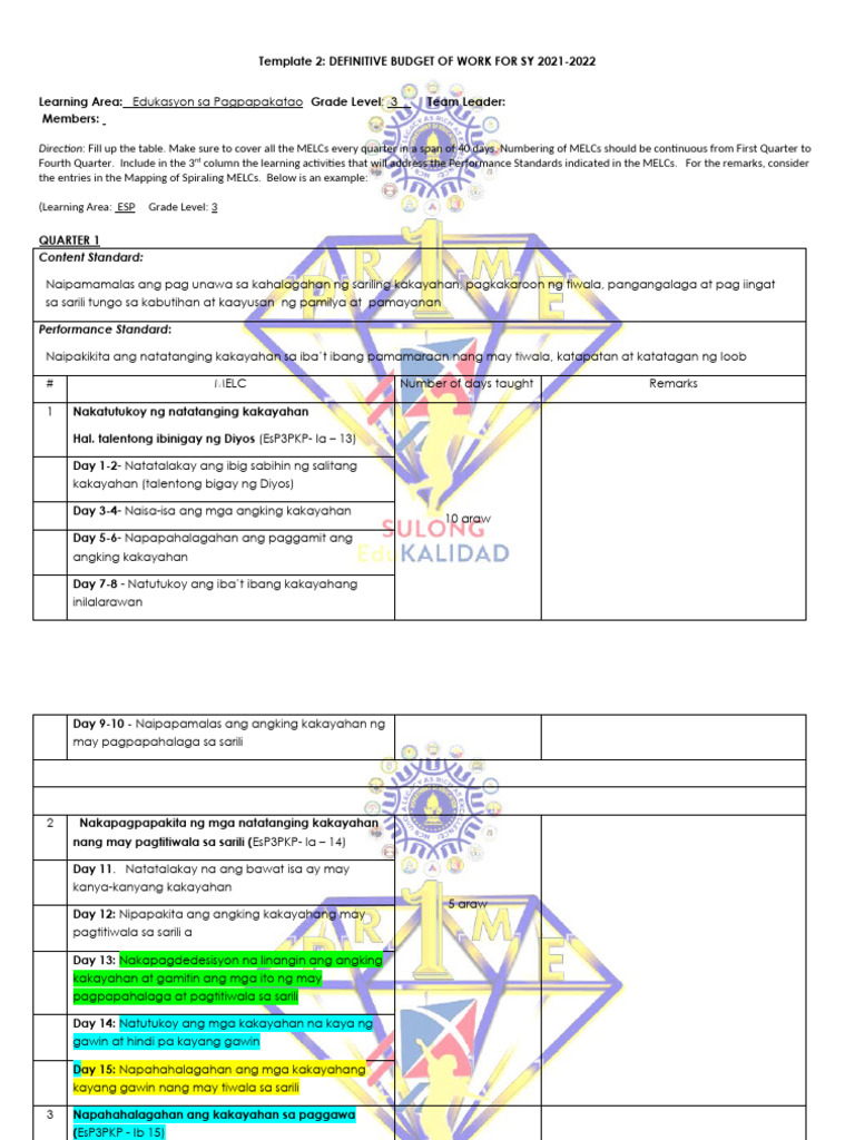 ESP - DBOW - GRADE 3 - Q1 Q4 - 2021 2022 | PDF