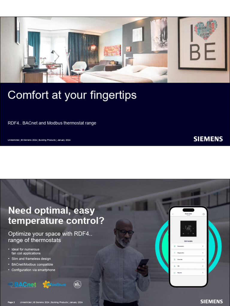 Siemens RDF4 Thermostat Range | PDF | User Interface | Actuator