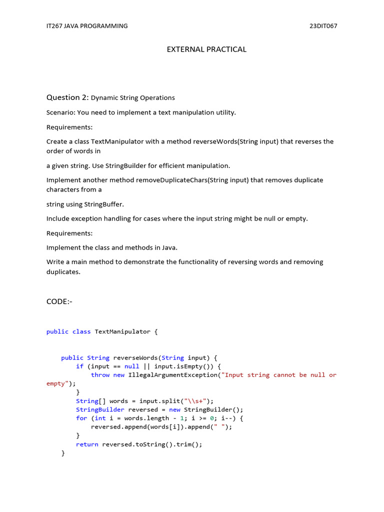 23dit067 - External Practical | PDF | String (Computer Science ...