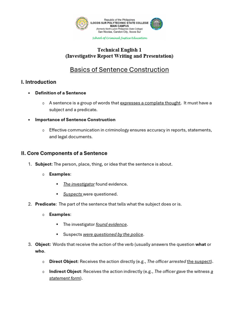 Sentence Construction for Investigative Reports | PDF | Subject ...