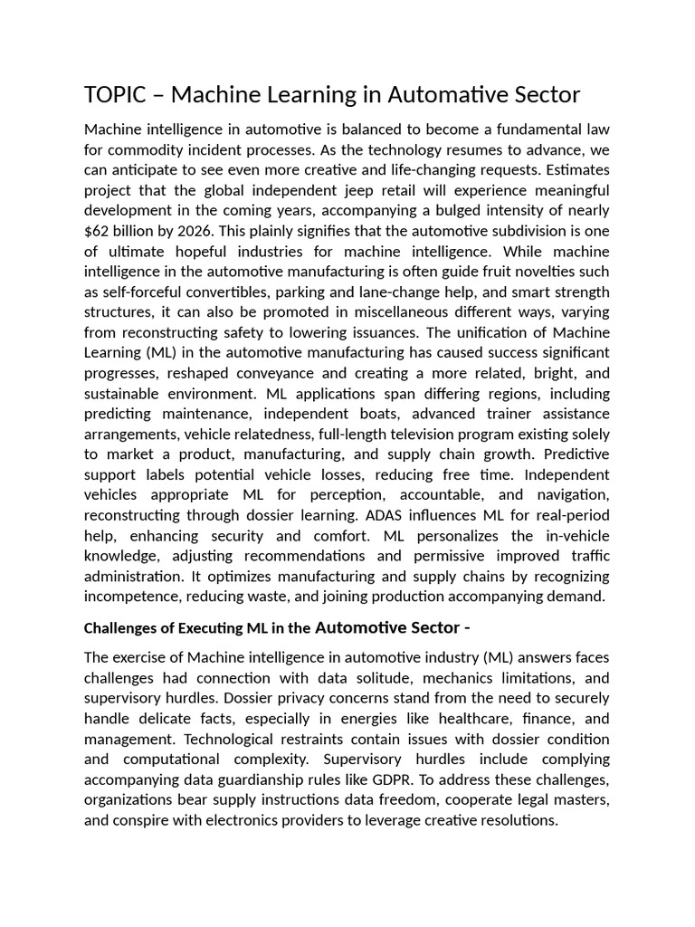 Machine Learning in Automotive Industry | PDF | Machine Learning ...